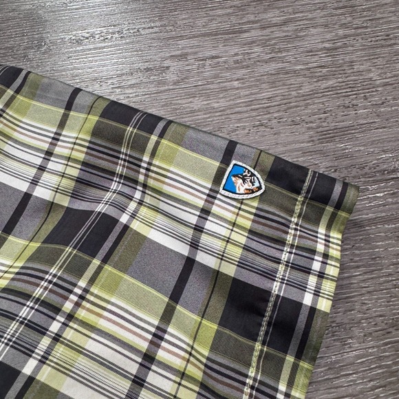 Kuhl Shirt Mens Medium Green Plaid‎ Hiking Polyester Short Sleeve Outdoor Gorp - Picture 2 of 12